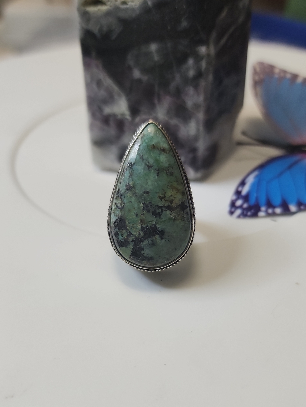 Green Teardrop Stone Ring - Women Jewelry